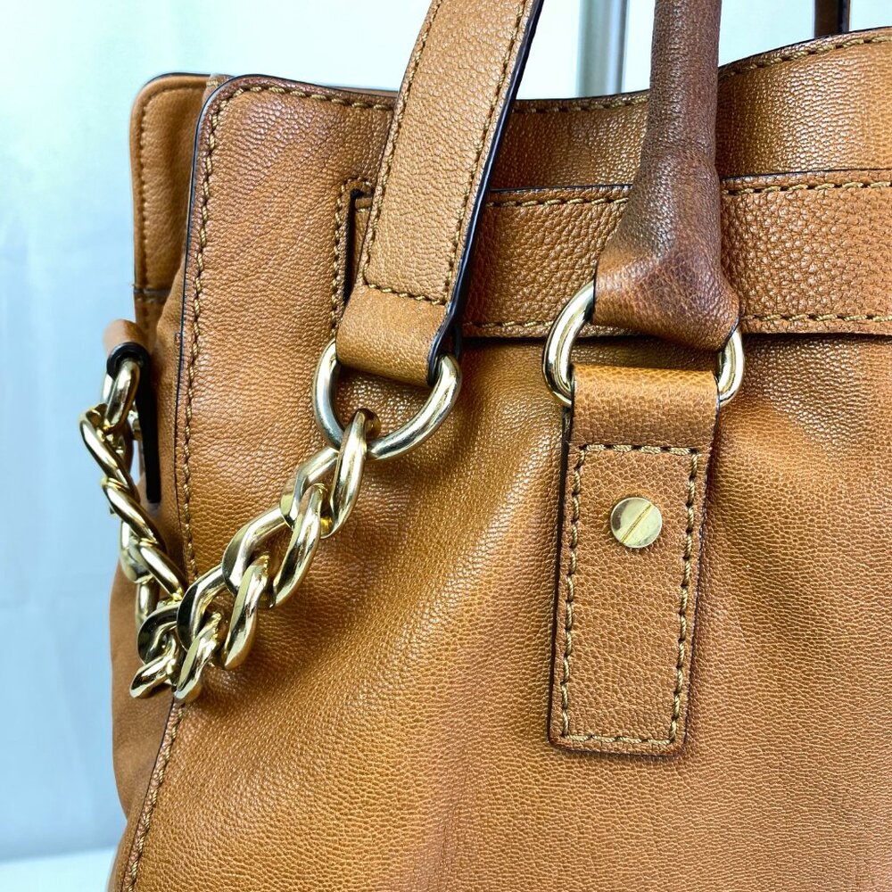 Michael Kors Hamilton Brown Pebbled Leather Satchel | Gold Hardware ✨ Maeve - Picture 4 of 12